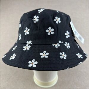 Culturefly Black Bucket Hat with White Floral Pattern